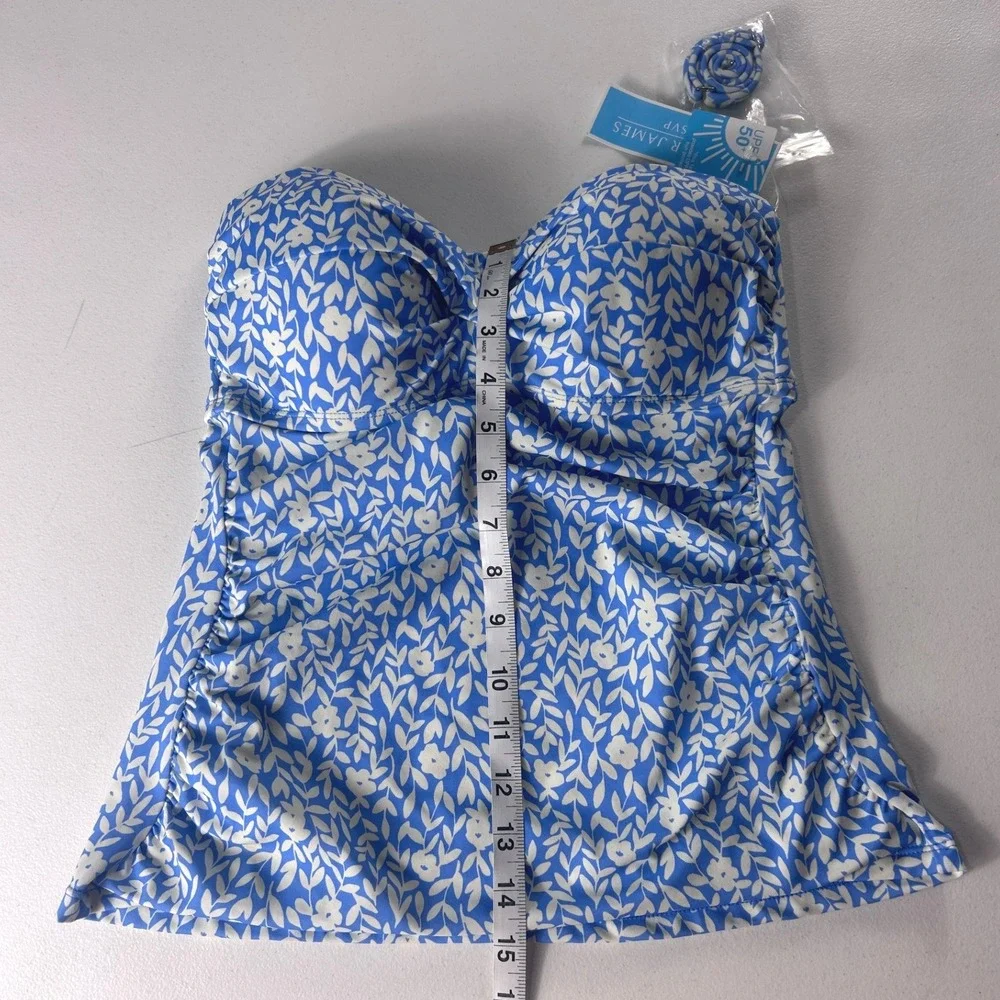 Draper James Summer Picnic Twist Bandeaukini Floral Tankini Top Blue Size M NEW - Picture 3 of 9